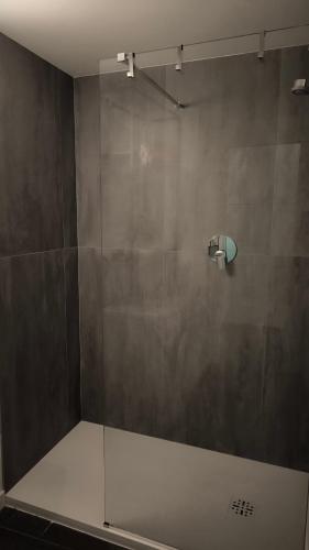 a shower with a glass door in a bathroom at Eveve's House in Parma