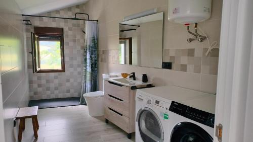 a bathroom with a washer and dryer in it at Val de ver in Pol