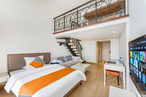 Postel nebo postele na pokoji v ubytování Pangdai International Aparthotel Modiesha Metro Branch