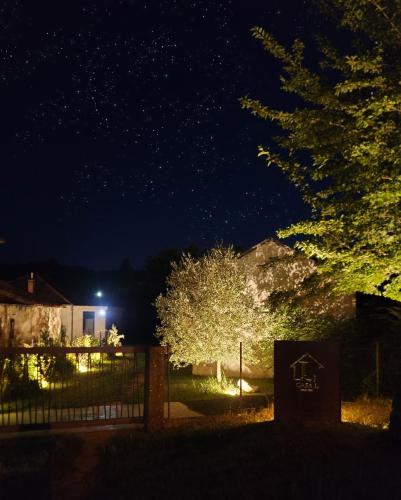 a yard at night with a fence and a tree at Casa L in Ulcinj