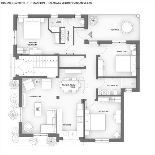 a floor plan of a house at The Mansion - Kalamata Mediterranean Villas in Kalamata