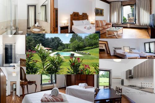 eine Collage mit Fotos eines Hotelzimmers in der Unterkunft Cascina Ravona in San Fermo della Battaglia