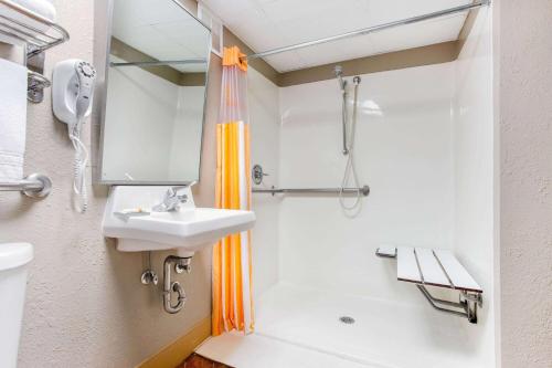 a bathroom with a sink and a shower at La Quinta by Wyndham Indianapolis South in Indianapolis
