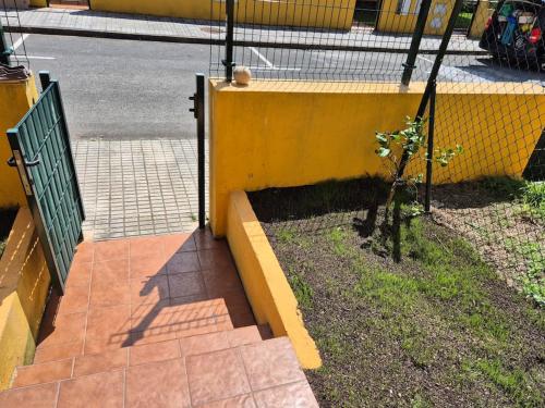 a plant is growing next to a yellow fence at Casa Rovacias Comillas C22A01 in Comillas