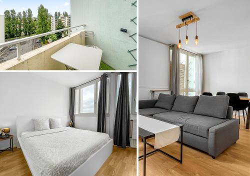 un salon avec un canapé et une table dans l'établissement Porte de la Bourgogne à Chalon sur Saône, à Chalon-sur-Saône