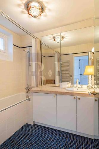une salle de bain avec un lavabo, une douche et un miroir dans l'établissement Dauphine Saint Germain 6th arr 2bedrooms, à Paris