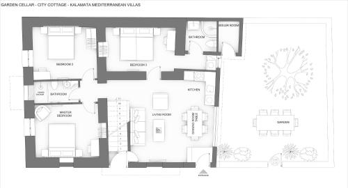 a floor plan of a house at City Cottage - Kalamata Villas in Kalamata