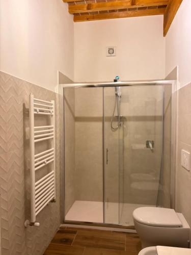 a bathroom with a shower and a toilet at Il casone di vada in Vada