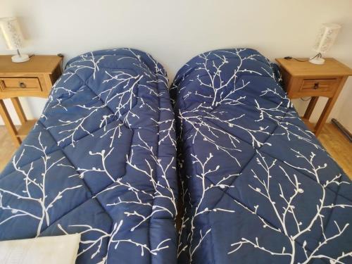 ein blaues Sofa mit weißen Zweigen darauf in der Unterkunft Apartamento centro young in Young