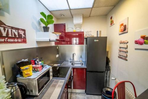 une petite cuisine avec un évier et un réfrigérateur dans l'établissement Double Appart Hypercentre Blois à 5 min Château, à Blois