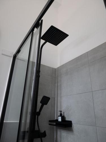 a shower with a light in a bathroom at Mercanti e Viaggiatori in Turin