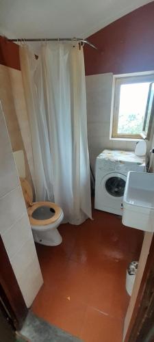 a small bathroom with a toilet and a sink at La fatina Lodge in Barga