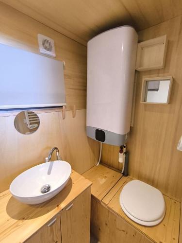 une salle de bain avec toilettes et lavabo dans l'établissement Moose Home Genêts, à Cros