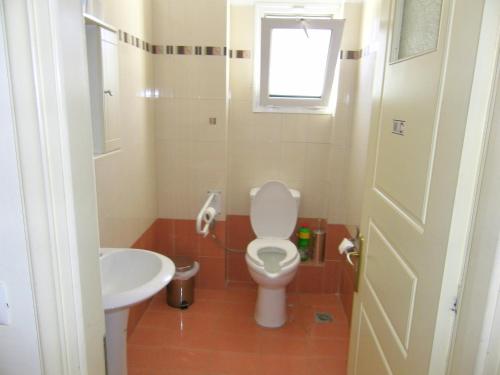a bathroom with a toilet and a sink at Hotel Filioppi in Agios Kirykos