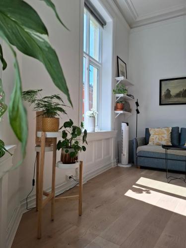 Ruang duduk di Bright and charming apartment from 1878 with view to the new National Museum in Oslo