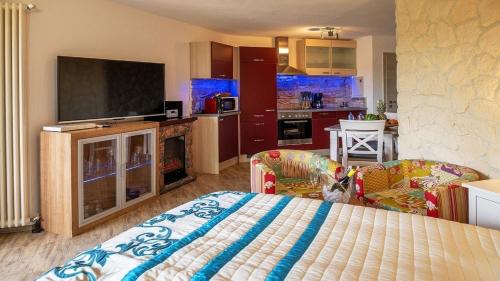 Kuchyň nebo kuchyňský kout v ubytování Ferienwohnung Studio Vulkanpanorama - im Maarberg Resort - in Schalkenmehren am See