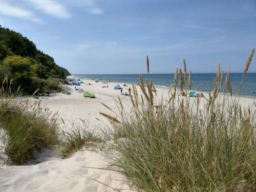 een strand met veel mensen en de oceaan bij Reethaus Deichkrone in Breege