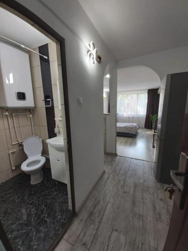a bathroom with a toilet and a sink at Garsoniera tiglina1 in Galaţi
