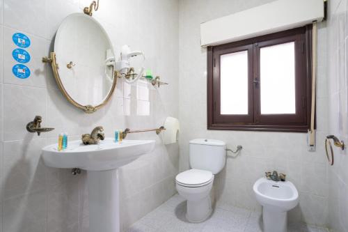 a bathroom with a toilet and a sink and a mirror at Hotel La Quinta de Santillán in Chinchón