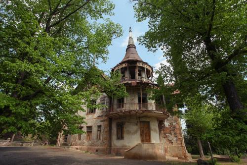 an old building with a tower in the trees at Aramyants Castle in Alaverdi