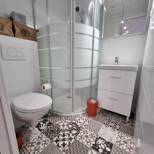 une salle de bain avec douche et toilettes dans l'établissement Appartement cosy avec grande terrasse, à Nice