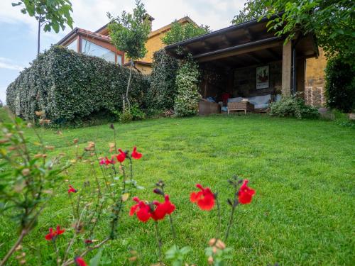 a group of red flowers in the yard of a house at La casa de las palas Tok-pok in Mogro