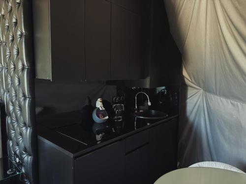 a bathroom counter with a sink and a toilet at GM Eco Bubble in Yablunytsya