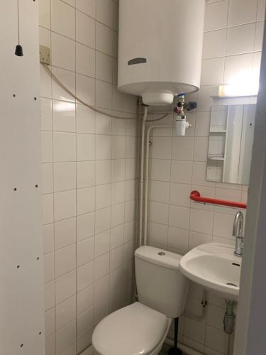 une salle de bain avec toilettes et lavabo dans l'établissement Studio Gobelins, à Paris