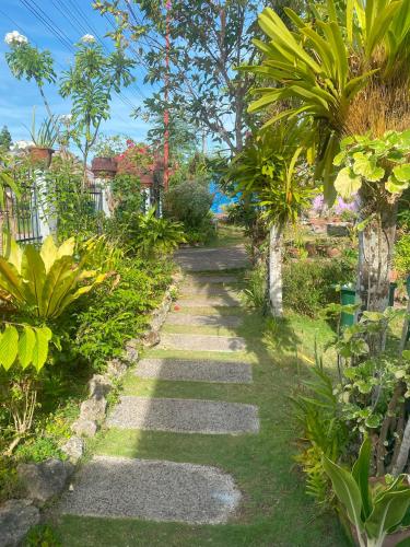 a path through a garden with plants and trees at Villa 301 B&B in Baclayon