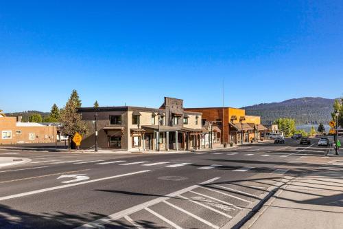 an empty street in a small town at New! Brand new Downtown Loft 205 - Lake views, half block from lake, restaurants, and shopping in McCall