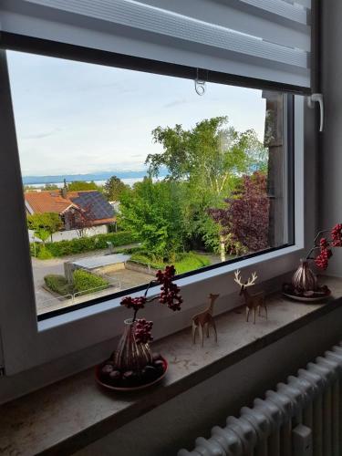 a window with a view of a yard at Lakeview by Bea in Immenstaad am Bodensee