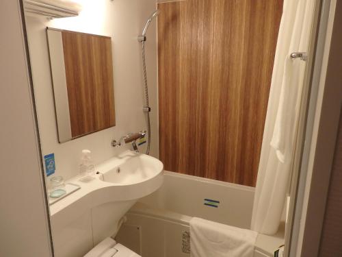 a bathroom with a sink and a toilet and a mirror at Sapporo Washington Hotel Plaza in Sapporo