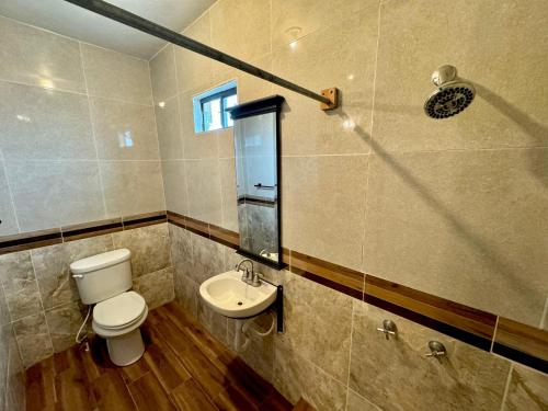 マタモロスにあるDepartamentos amueblados Matamoros, vista las brisasのトイレと洗面台付きのバスルーム