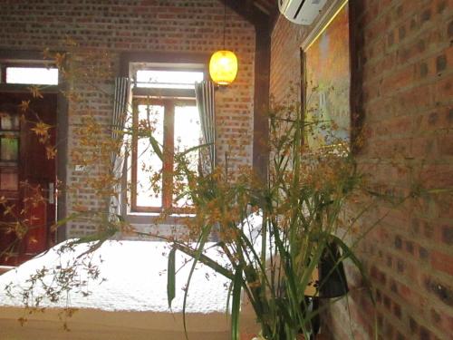 a room with a window with snow on the ground at Ninh Binh Nature Homestay in Ninh Binh