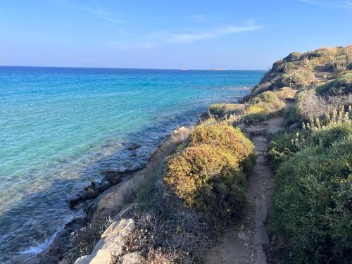a rocky shoreline with the ocean in the background at CAELI PAROS by Kostas & Joanna Studios in Logaras