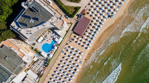 an overhead view of a beach with a group of hotels at Aphrodite Beach Hotel in Nesebar