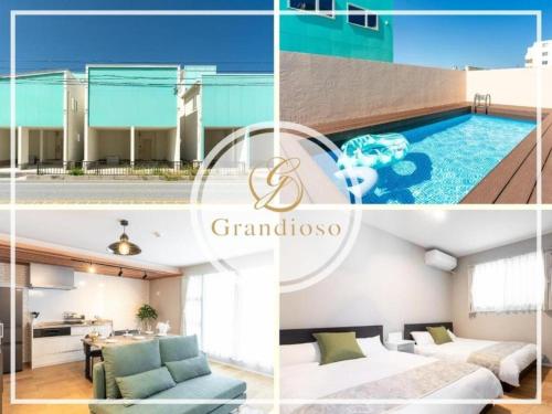 a collage of photos of a villa with a swimming pool at グランディオーソ沖縄プールヴィラ金武2 in Yaka
