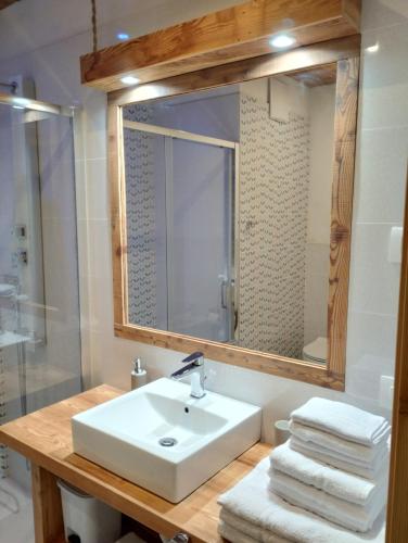 a bathroom with a sink and a mirror at Loft 69 - Green Relax in Cles