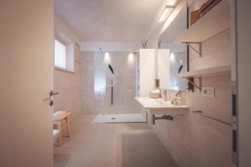 a bathroom with a shower and a sink at Agriturismo La Pertica in Costermano sul Garda