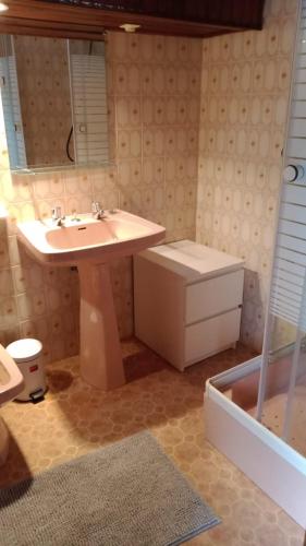 une salle de bain avec un lavabo et une baignoire dans l'établissement Appartement T2 Larressore, à Larressore