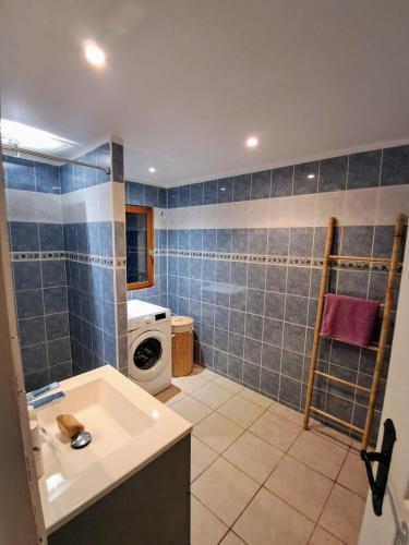 une salle de bain avec un lavabo et une machine à laver dans l'établissement Maison de campagne, à Bonifacio