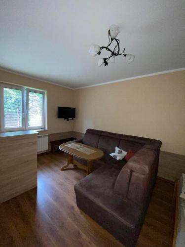 a living room with a couch and a table at Jelonek Zawoja in Zawoja