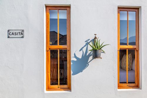 a house with two windows and a potted plant at Rus In De Rust in De Rust