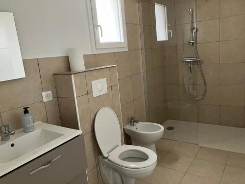 une salle de bain avec toilettes, lavabo et douche dans l'établissement Cavone 3, à Castellare-di-Casinca