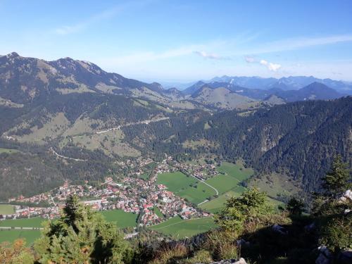 an aerial view of a town in the mountains at Landhaus am Bergfeld in Bayrischzell