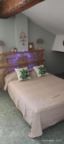 une chambre avec un grand lit avec deux oreillers dans l'établissement Sous les toits, à Narbonne