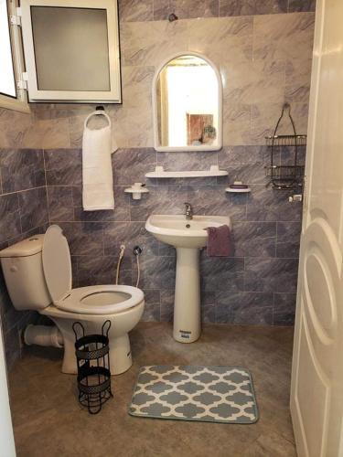 a bathroom with a toilet and a sink at Résidence Maya in El Haouaria
