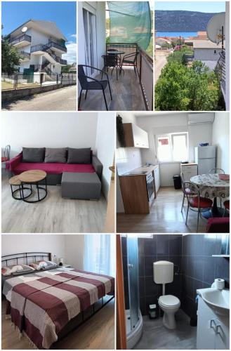 a collage of photos of a bedroom and a living room at Apartments pasta in Poljica