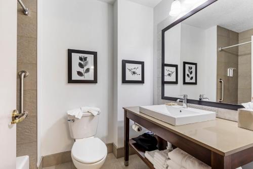 a bathroom with a sink and a toilet and a mirror at Country Inn & Suites by Radisson, Annapolis, MD in Annapolis
