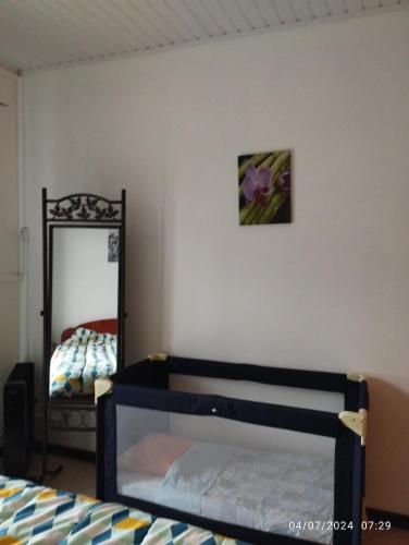 a bedroom with a bed and a mirror at Appartement 974 in Le Tampon